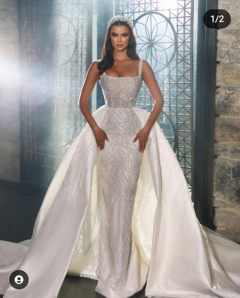 Der Designprozess massgeschneiderter Brautkleider Von der Idee bis zur Anprobe 2 Hochzeitskleid Glitzer Spitze